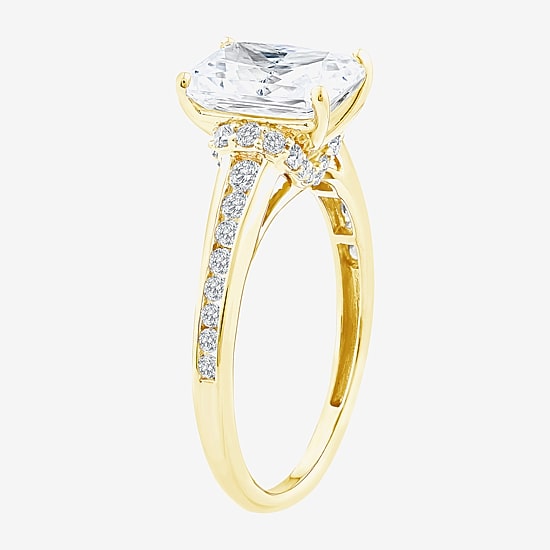 (F / Vs2) Womens 2 3/8 Ct. T.W. Lab Grown White Diamond 10K Gold Rectangular Side Stone Engagement Ring