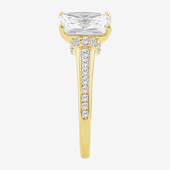(F / Vs2) Womens 2 3/8 Ct. T.W. Lab Grown White Diamond 10K Gold Rectangular Side Stone Engagement Ring