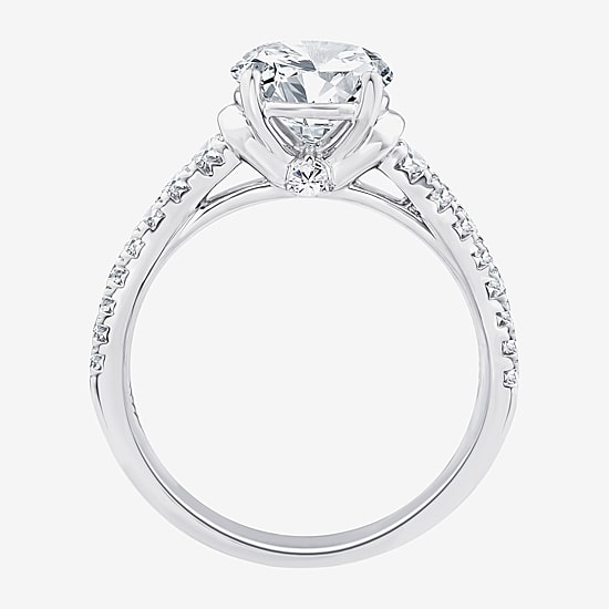 (F / Vs2) Womens 2 3/8 Ct. T.W. Lab Grown White Diamond 10K Gold Round Side Stone Engagement Ring