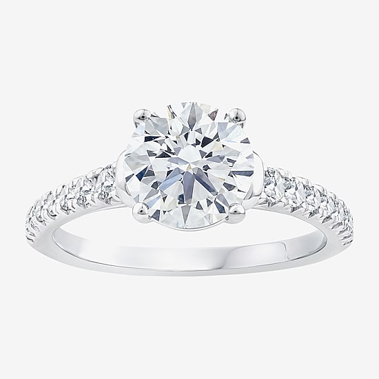 (F / Vs2) Womens 2 3/8 Ct. T.W. Lab Grown White Diamond 10K Gold Round Side Stone Engagement Ring