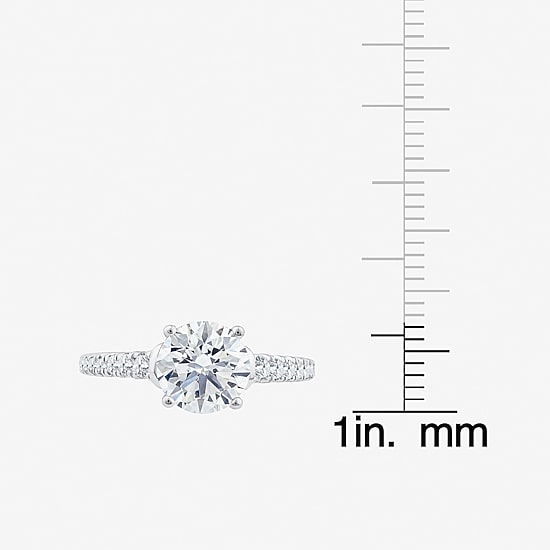 (F / Vs2) Womens 2 3/8 Ct. T.W. Lab Grown White Diamond 10K Gold Round Side Stone Engagement Ring