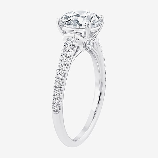 (F / Vs2) Womens 2 3/8 Ct. T.W. Lab Grown White Diamond 10K Gold Round Side Stone Engagement Ring