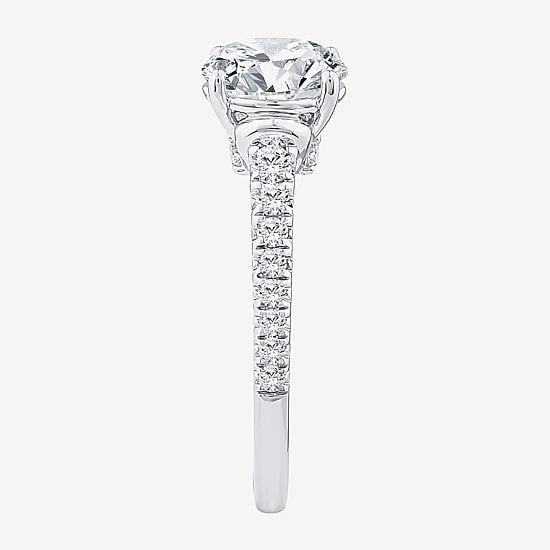 (F / Vs2) Womens 2 3/8 Ct. T.W. Lab Grown White Diamond 10K Gold Round Side Stone Engagement Ring