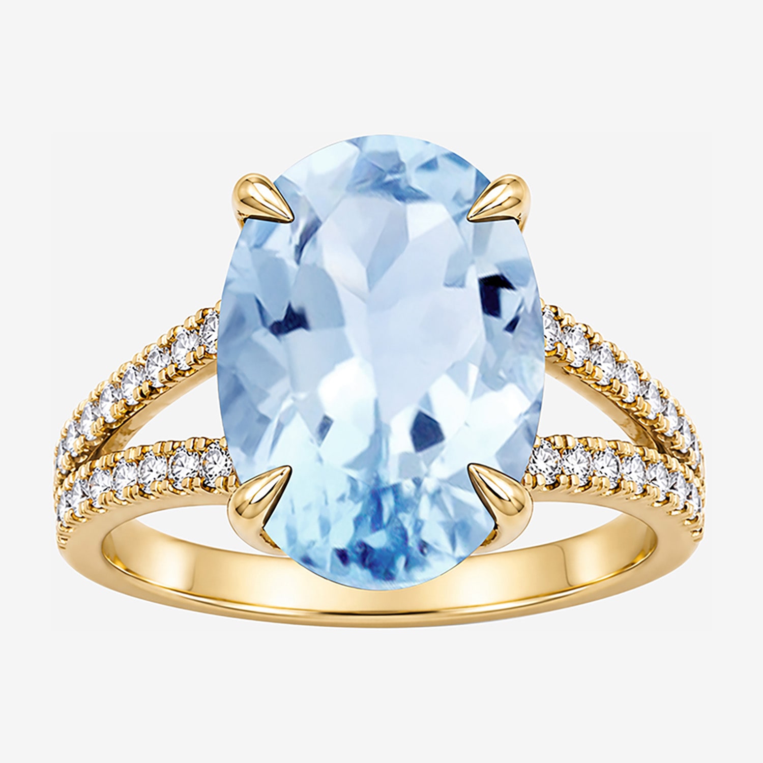 Womens Genuine Blue Topaz 14K Gold Over Silver Oval Side Stone Cocktail Ring