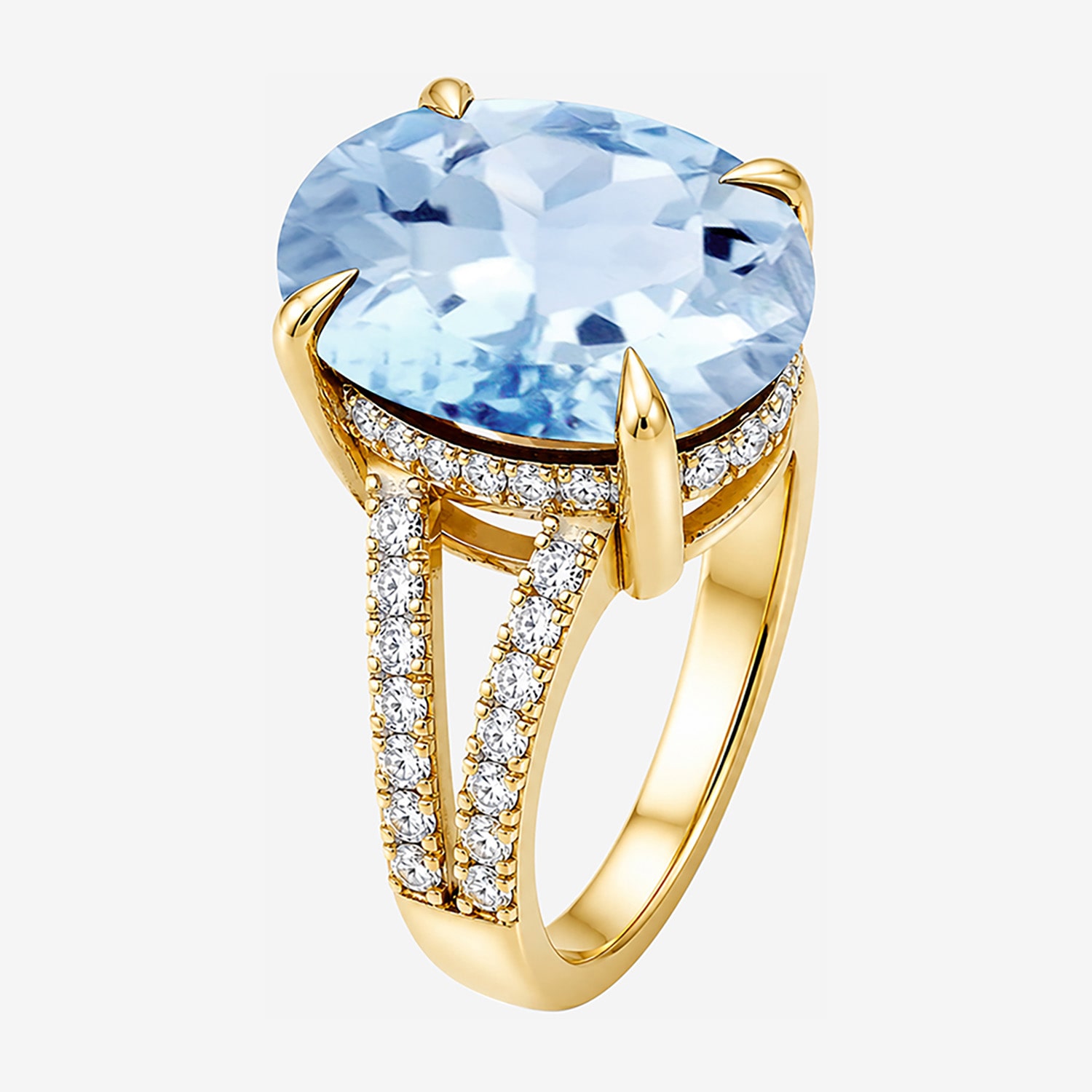 Womens Genuine Blue Topaz 14K Gold Over Silver Oval Side Stone Cocktail Ring