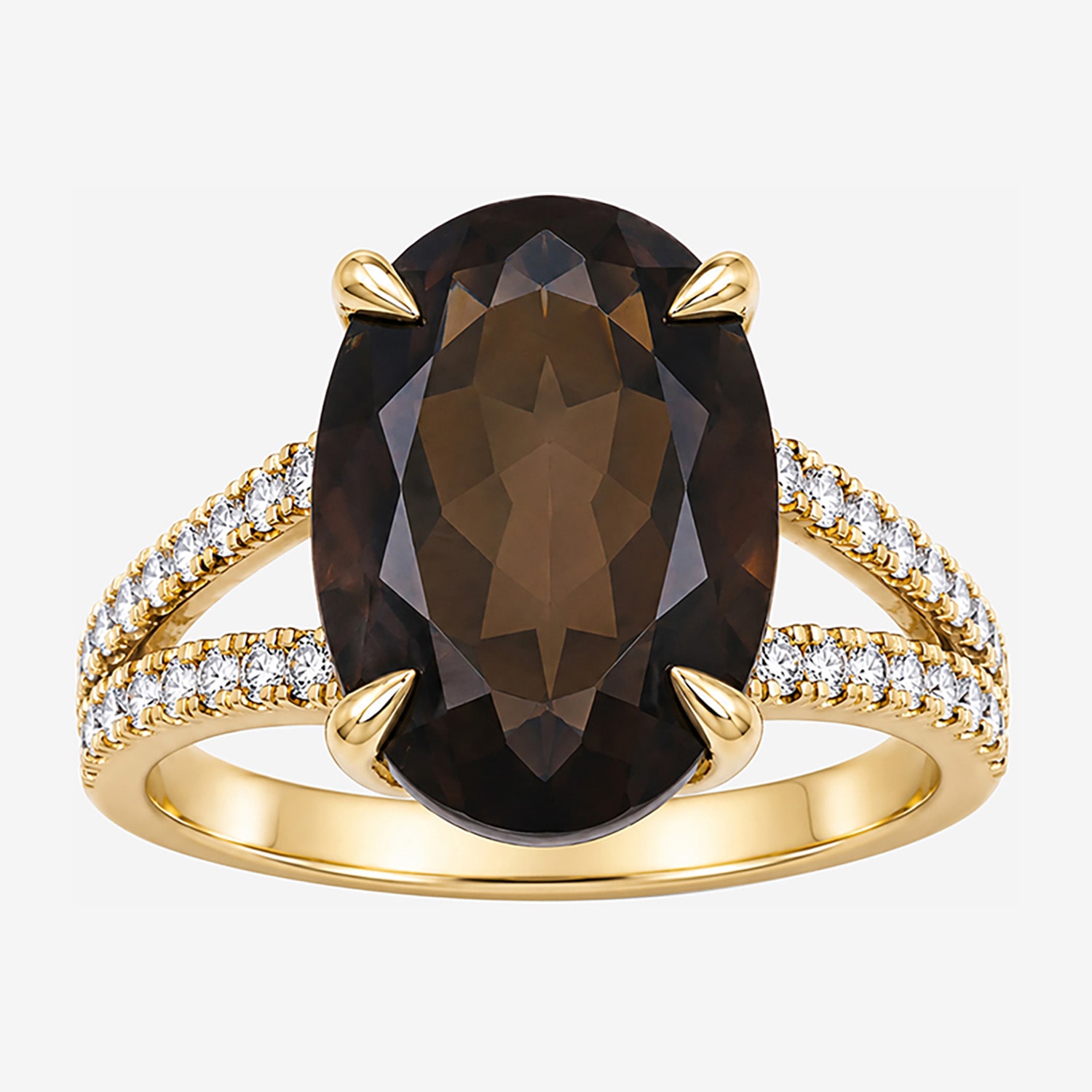 Womens Genuine Brown Quartz 14K Gold Over Silver Oval Side Stone Cocktail Ring