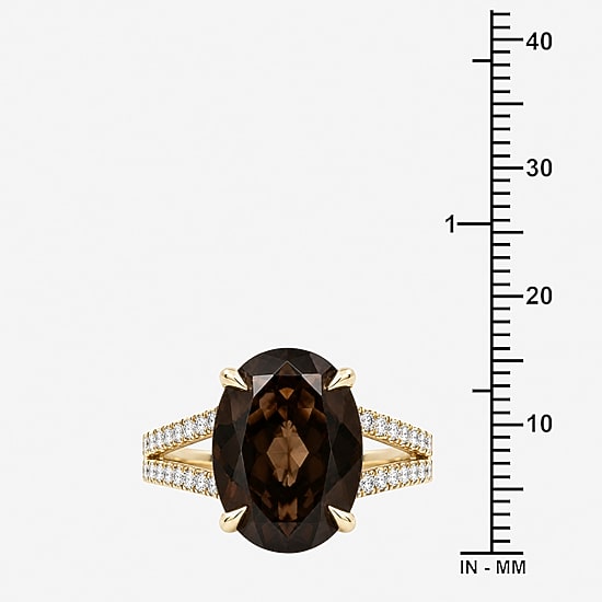 Womens Genuine Brown Quartz 14K Gold Over Silver Oval Side Stone Cocktail Ring
