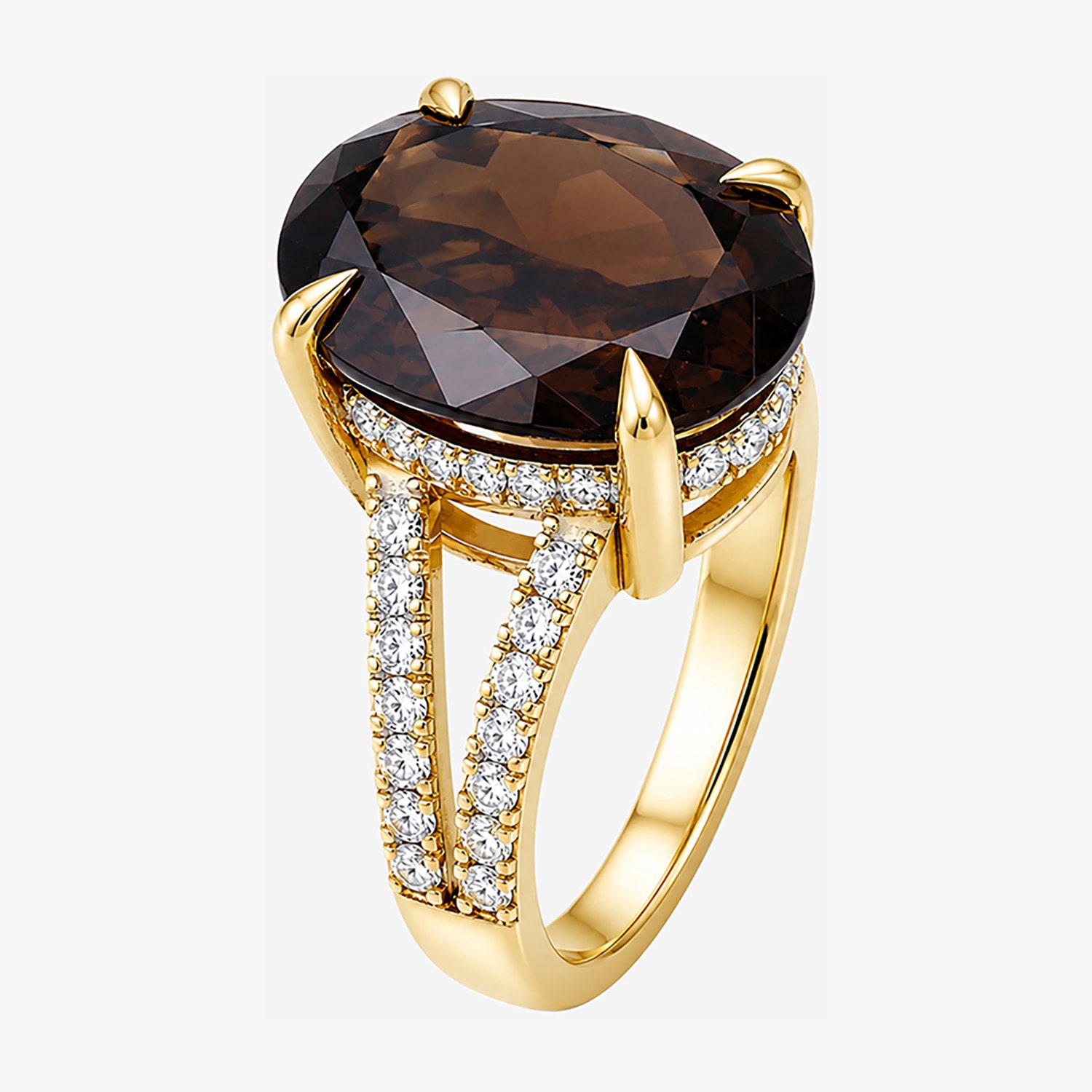 Womens Genuine Brown Quartz 14K Gold Over Silver Oval Side Stone Cocktail Ring