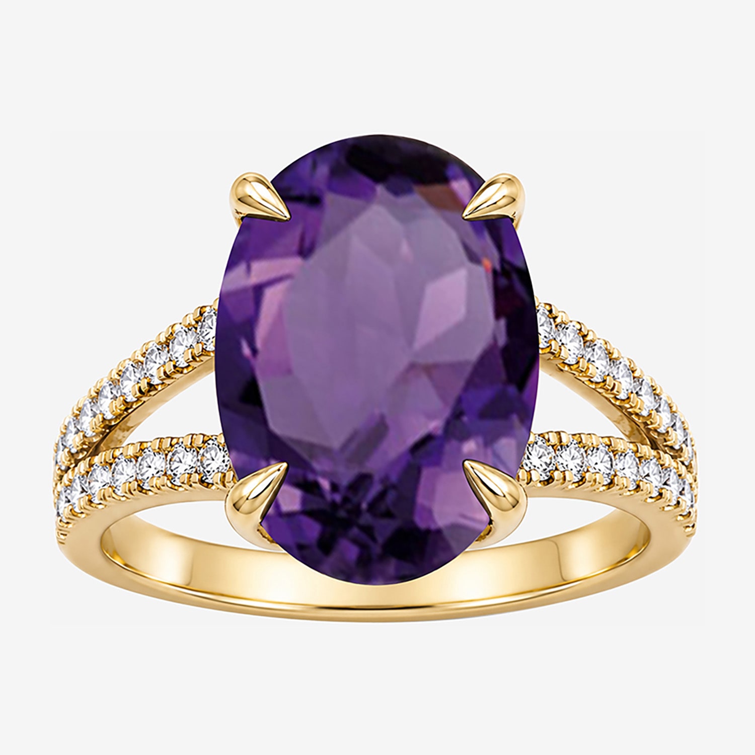 Womens Genuine Purple Amethyst 14K Gold Over Silver Oval Side Stone Cocktail Ring