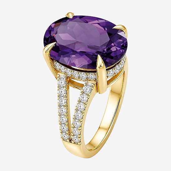 Womens Genuine Gemstone 14K Gold Over Silver Oval Side Stone Cocktail Ring