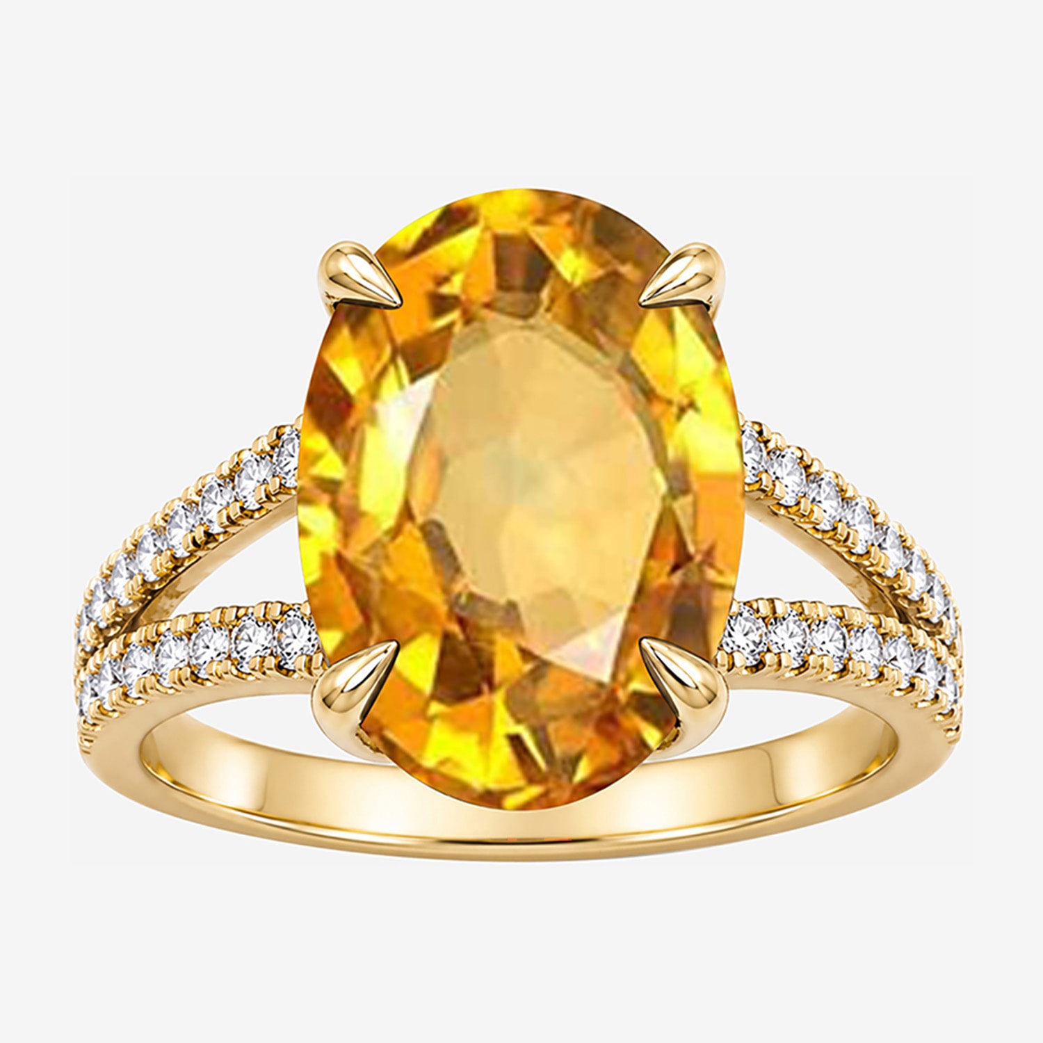 Womens Genuine Yellow Citrine 14K Gold Over Silver Oval Side Stone Cocktail Ring