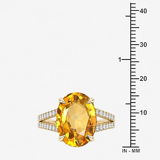 Womens Genuine Yellow Citrine 14K Gold Over Silver Oval Side Stone Cocktail Ring