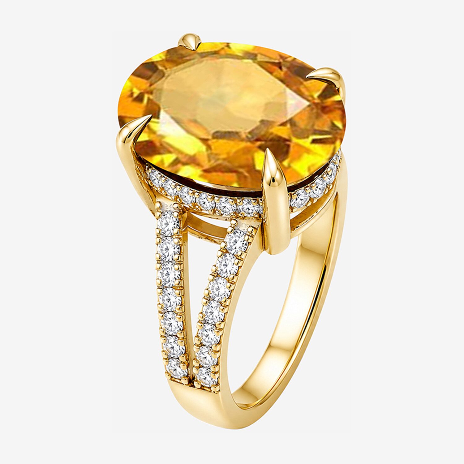 Womens Genuine Yellow Citrine 14K Gold Over Silver Oval Side Stone Cocktail Ring