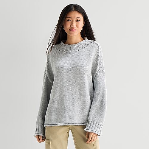 Arizona Juniors Womens Crew Neck Long Sleeve Striped Pullover Sweater In Gray