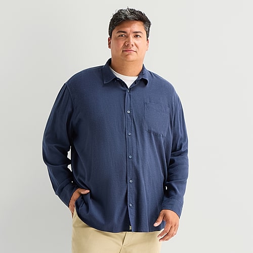 Mutual Weave Mens Long Sleeve Regular Fit Big And Tall Button-down Shirt In Blue