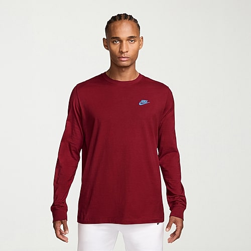 Nike Club Mens Crew Neck Long Sleeve Quick Dry Embroidered Active Big and Tall T-Shirt, X-large Tall, Red