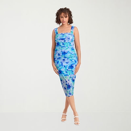 floral midi bodycon dress Final Sale Plus Size Midi BodyCon Dress with Ruffle Bottom in Mint & O   Chic And Curvy
