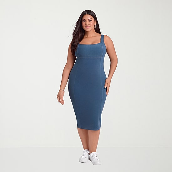 S3 Apparel Shapewear Womens Straight Neck Sleeveless Fitted Bodycon Dress