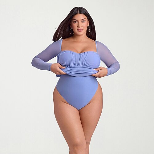 S3 Swim Shapewear Womens Sweetheart Neck Long Sleeve Fitted Bodycon Dress In Purple