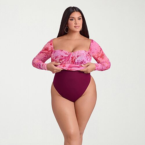 S3 Swim Shapewear Womens Sweetheart Neck Long Sleeve Fitted Bodycon Dress In Pink