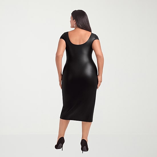 S3 Apparel Shapewear Womens Midi Square Neck Short Sleeve Cap Bodycon Dress