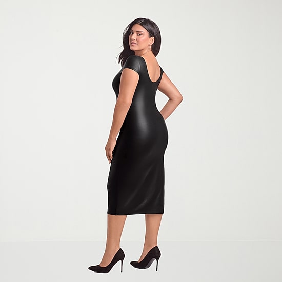 S3 Apparel Shapewear Womens Midi Square Neck Short Sleeve Cap Bodycon Dress