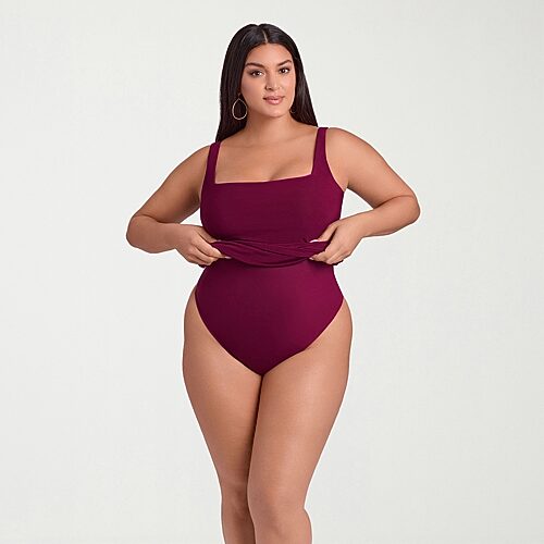S3 Swim Shapewear Womens Square Neck Sleeveless Bodycon Dress In Red
