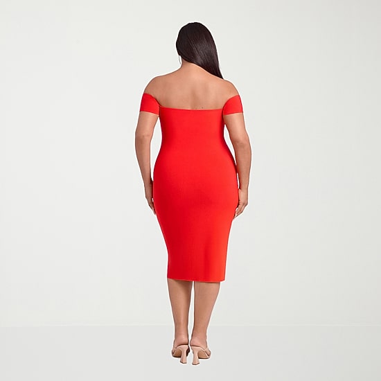 S3 Apparel Shapewear Womens Midi Short Sleeve Off the Shoulder Bodycon Dress