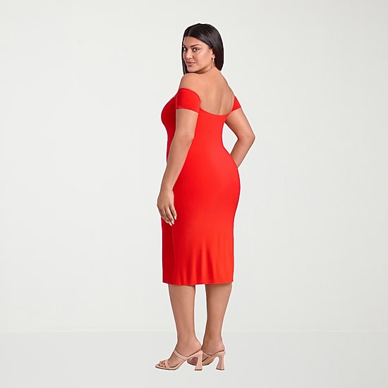 S3 Apparel Shapewear Womens Midi Short Sleeve Off the Shoulder Bodycon Dress