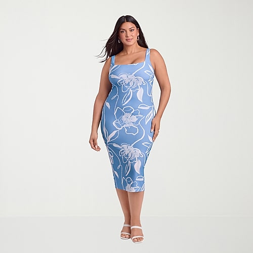 S3 Swim Shapewear Womens Midi Square Neck Sleeveless Bodycon Dress In Purple