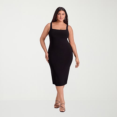 S3 Swim Shapewear Womens Midi Square Neck Sleeveless Bodycon Dress In Black