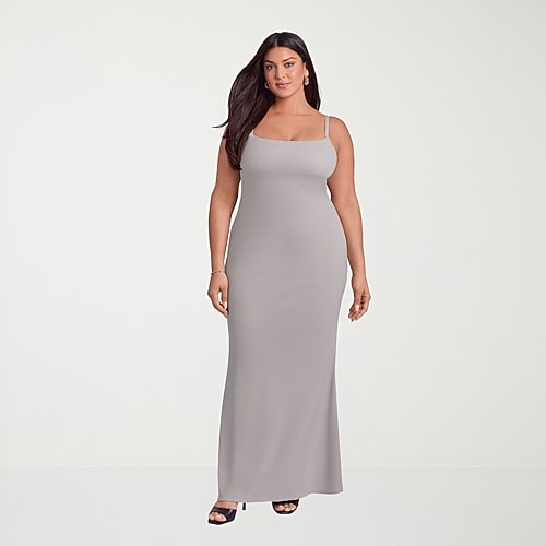 S3 Swim Shapewear Womens Scoop Neck Sleeveless Rib Knit Bodycon Dress In Gray