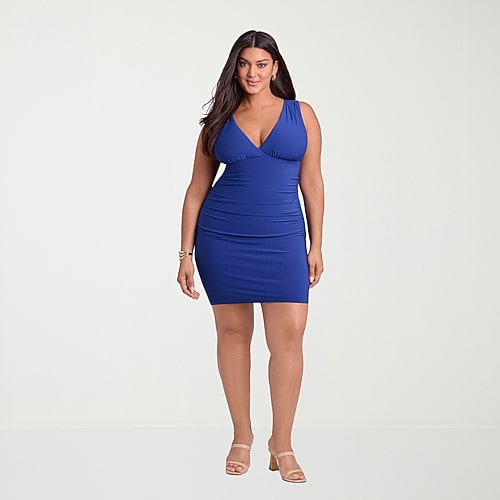 S3 Swim Shapewear Womens V Neck Sleeveless Bodycon Dress In Blue