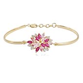14K Gold over Silver Gemstone Flower Bangle Bracelet