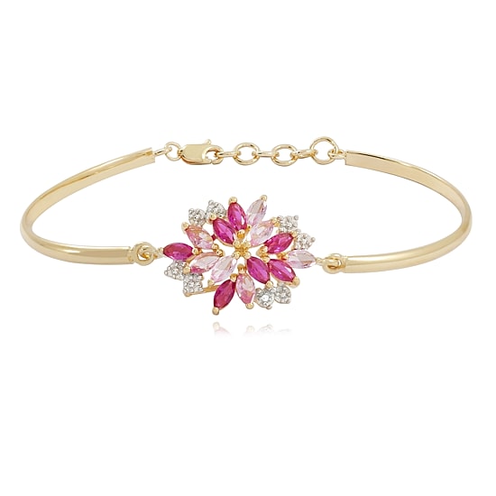 14K Gold over Silver Gemstone Flower Bangle Bracelet