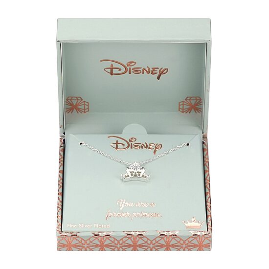 Disney Classics Womens Crystal Pure Silver Over Brass Crown 18 Inch Pendant Necklace