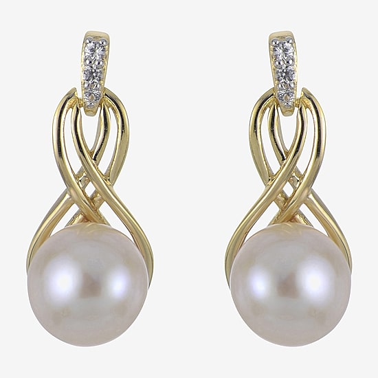 Womens White Cultured Freshwater Pearl 14K Gold Over Silver Drop Earrings