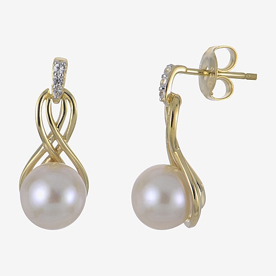 Womens White Cultured Freshwater Pearl 14K Gold Over Silver Drop Earrings