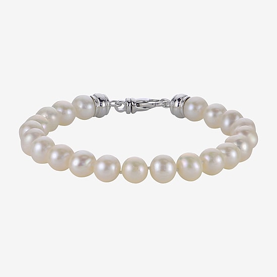 Womens White Cultured Freshwater Pearl Sterling Silver Strand Bracelet