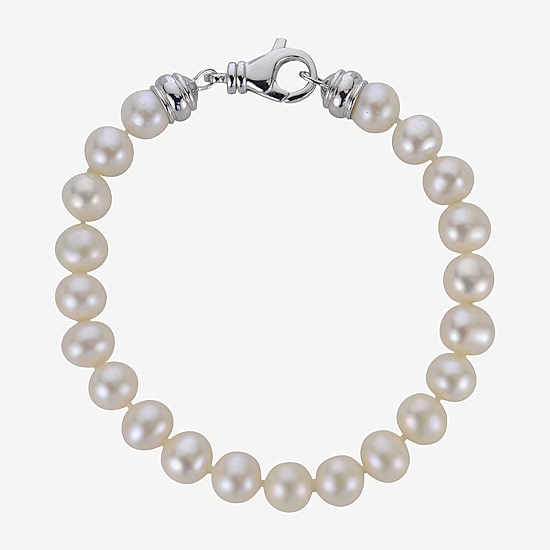 Womens White Cultured Freshwater Pearl Sterling Silver Strand Bracelet