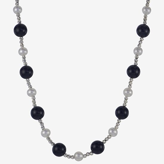 Womens Black Onyx Sterling Silver Strand Necklace