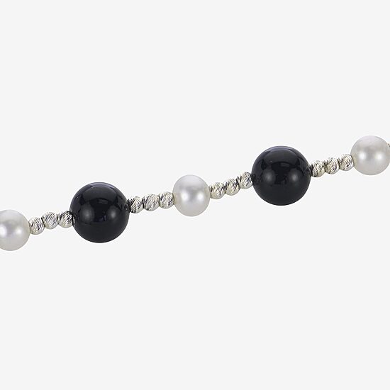 Womens Black Onyx Sterling Silver Strand Necklace