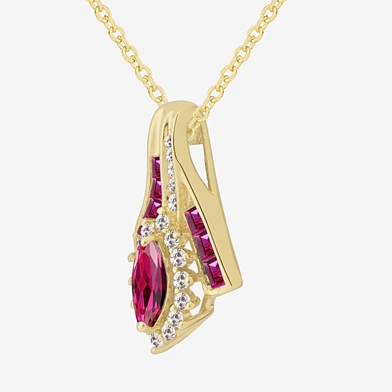 Lab-Created Gemstone 14K Gold Over Silver Marquise Pendant Necklace