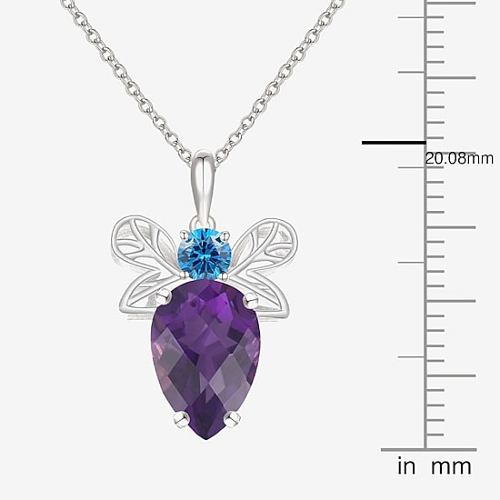 Lab-Created Amethyst and Simulated Blue Topaz Beetle Sterling Silver Pendant Necklace