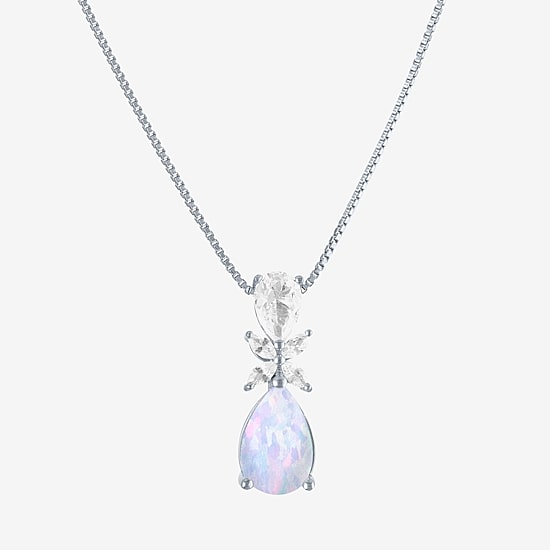 Womens Gemstone Sterling Silver Pear Pendant Necklace