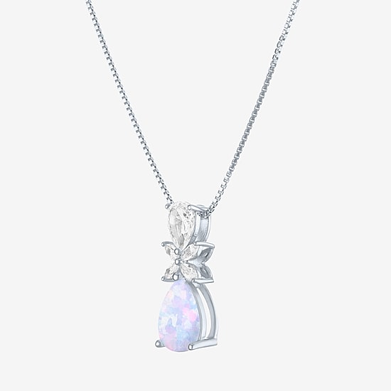 Womens Gemstone Sterling Silver Pear Pendant Necklace