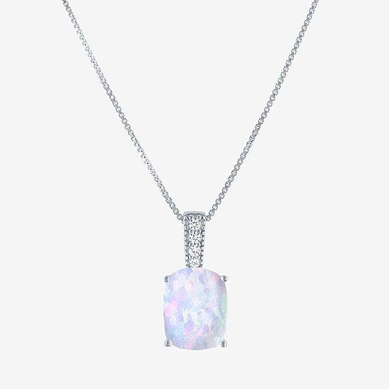 Womens Lab Created White Opal Sterling Silver 18 Inch Pendant Necklace