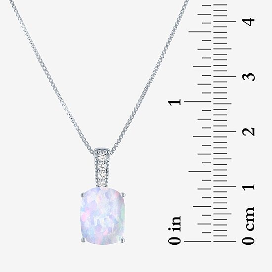 Womens Lab Created White Opal Sterling Silver 18 Inch Pendant Necklace