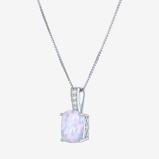 Womens Lab Created White Opal Sterling Silver 18 Inch Pendant Necklace
