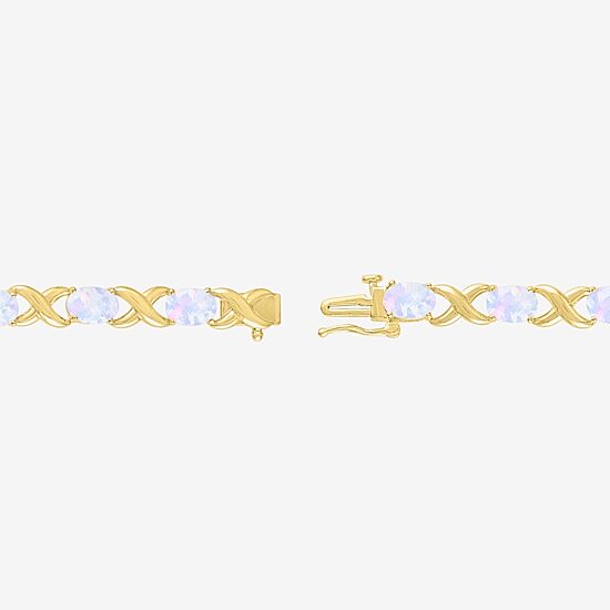 Womens Lab Created White Opal 14K Gold Over Silver 7.5 Inch Tennis Bracelet